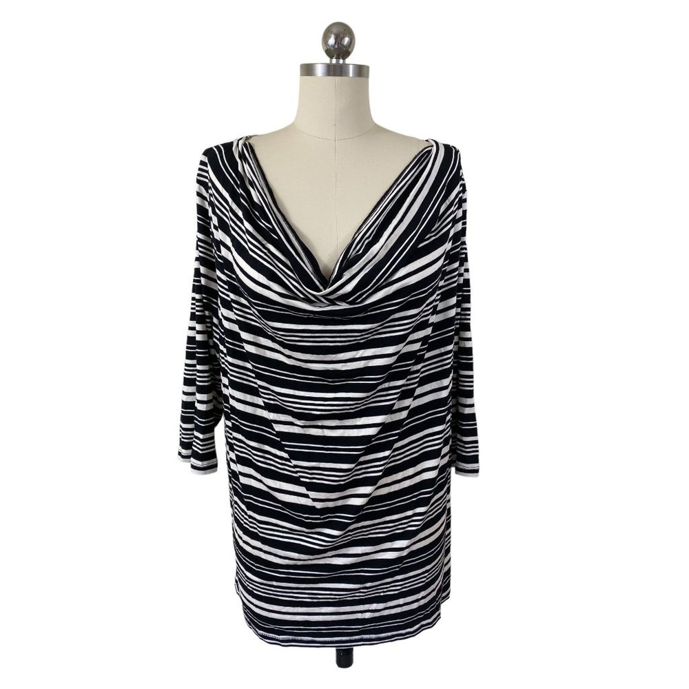 Lane Bryant Womens Top 18/20 NWT Black White Striped Boatneck 3/4 Sleeve Rayon